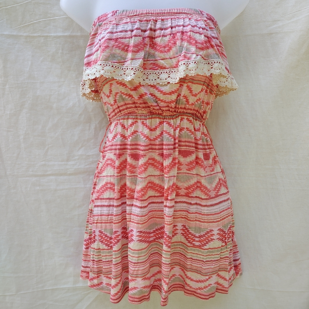 Y2K Rue 21 Babydoll Tube Top Small Boho Fairy Cowgirl Ruffle Aztec Western